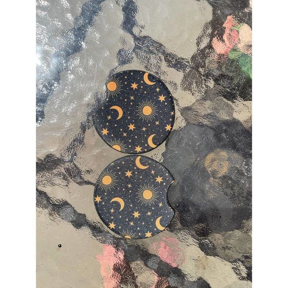 Boho Black Moon & Stars Car Coaster Set  | Witchy Car Accessories - Picture 4 of 11
